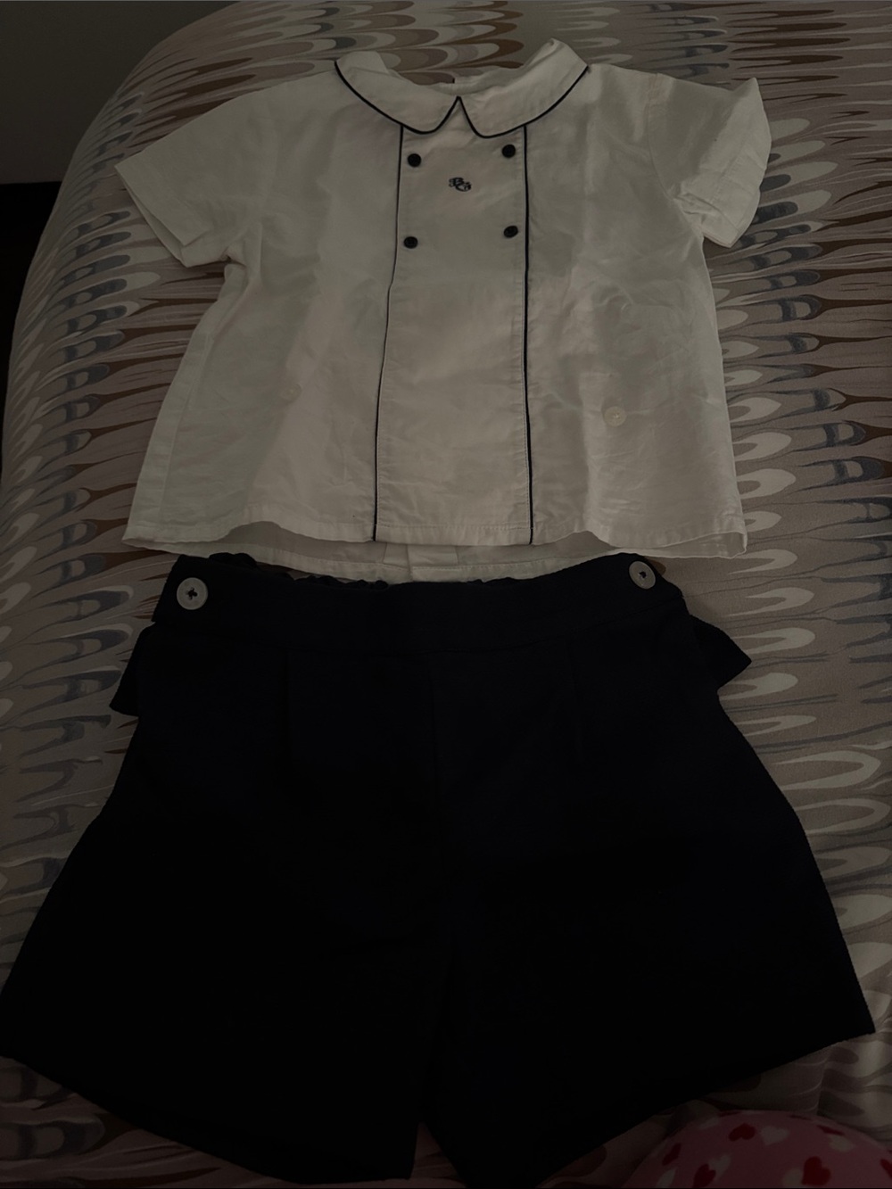 White Top and Navy Shorts Matching Set for Kids